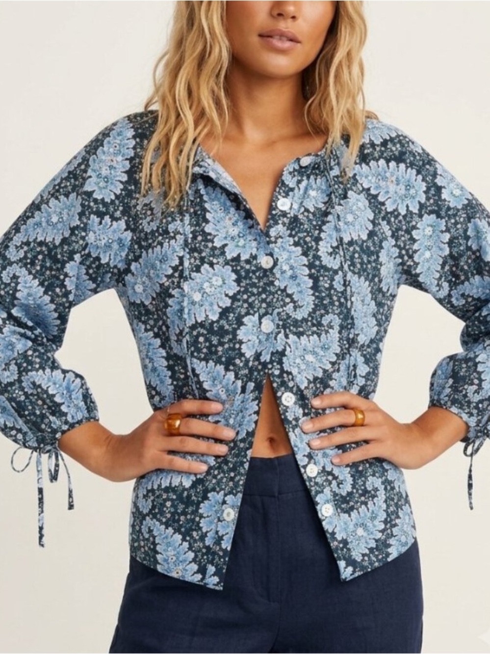 J. Crew Ratti Pacific Paisley Tie-Sleeve Button-Front Top Size Medium 54770